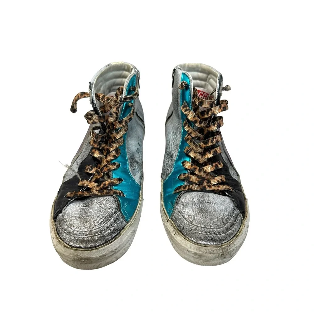 Golden Goose Deluxe Brand Slide‎ Silver rainbow High Top Sneakers 40